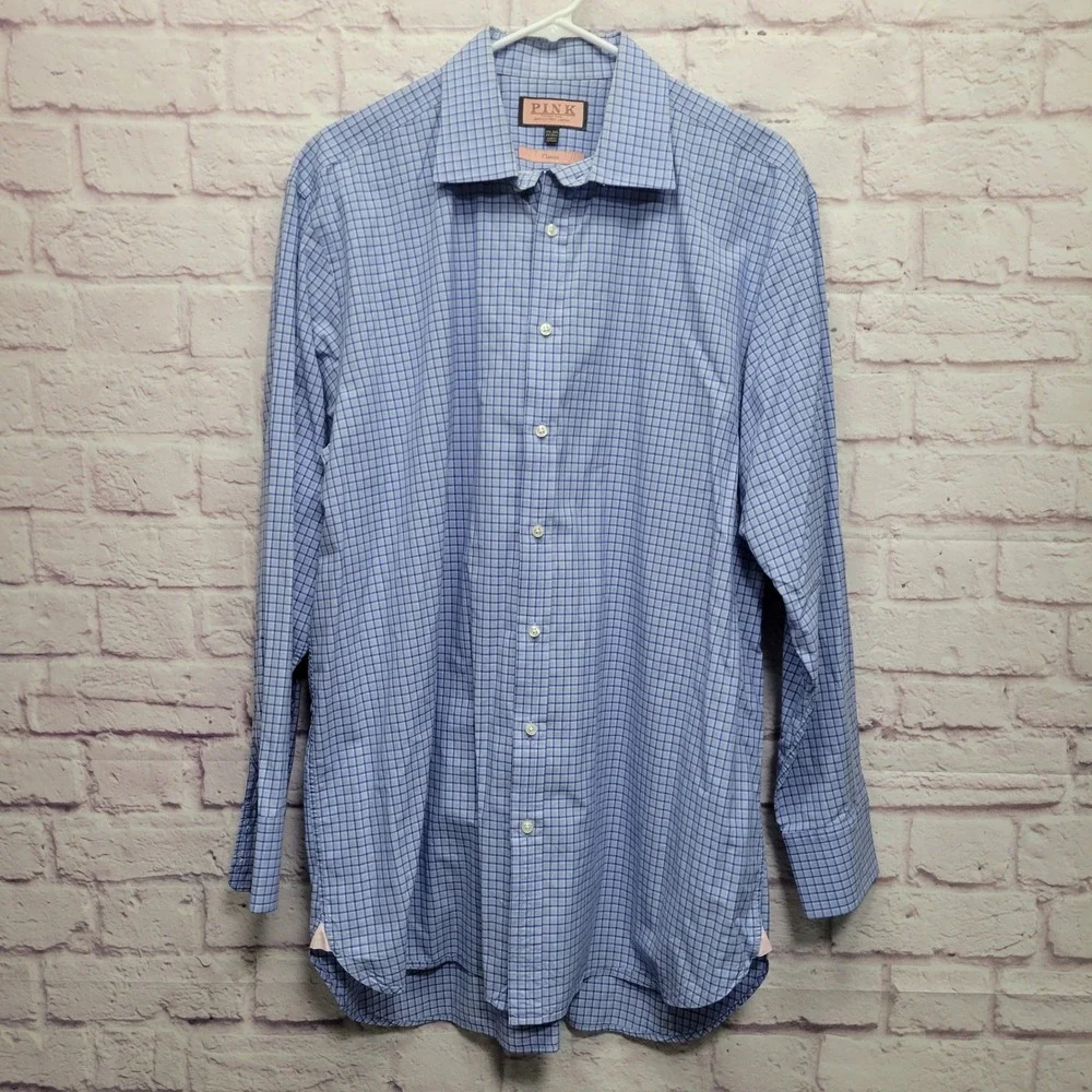 Thomas Pink Classic Fit‎ Checkered Dress Shirt Mens XL Button Down Preppy Formal